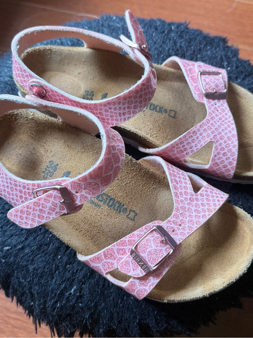 Birkenstock Pink Patterned Kids Buckle Sandals